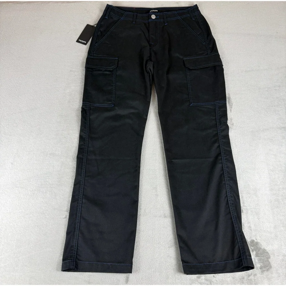 True Religion Cargo Pants Mens 30x32 Jet Black w/ Blue Stitching $164 New NWT